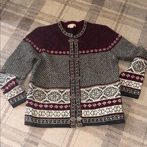 Classic Nordic Knit Cardigan - Maroon , Gray, & Cream